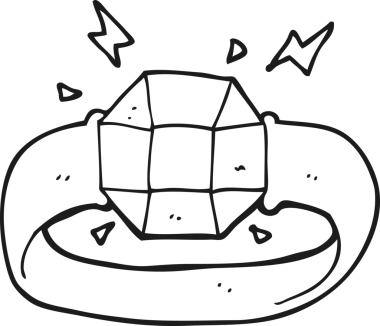 Bir insan tarafından çizilmiş büyük bir mücevher ile serbest ve beyaz çizgi film halkası.