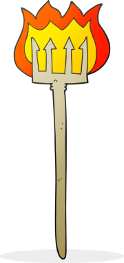 Bir insan tarafından çizilmiş yanan şeytan çatalı karikatürü.