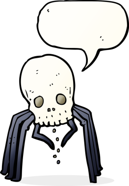 Bir insan tarafından çizilmiş konuşma baloncuğu olan ürkütücü kafatası örümceği.
