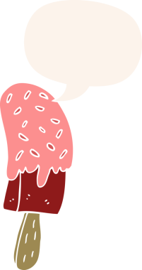 Bir insan tarafından çizilmiş eski usul konuşma balonlu dondurma lolipopu.