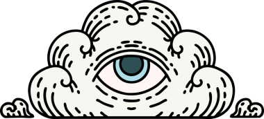 Her şeyi gören bir insan tarafından çizilmiş geleneksel bir göz bulutu dövmesi.