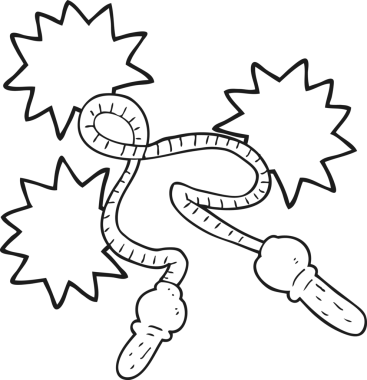 El yazısıyla çizilmiş siyah beyaz çizgi film bir insan tarafından çizilmiş ip atlama