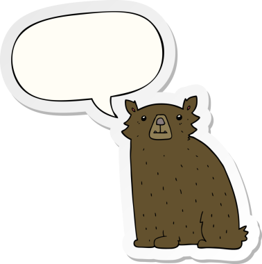 Bir insan tarafından çizilmiş baloncuk çıkartmalı çizgi film ayısı.