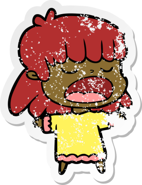 Bir insan tarafından yüksek sesle çizilmiş karikatür kadının sıkıntılı çıkartması.