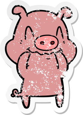 Bir insan tarafından çizilmiş sinirli bir domuzun sıkıntılı çıkartması.