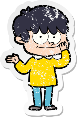 Bir insan tarafından çizilmiş mutlu bir çizgi film karakterinin sıkıntılı çıkartması.