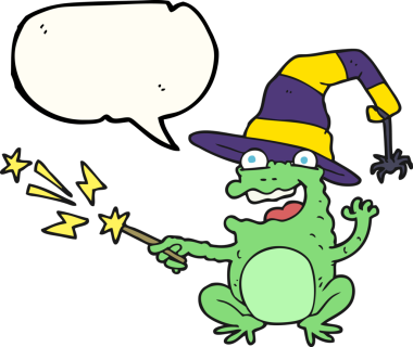 Bir insan tarafından çizilmiş serbest konuşma balonu karikatür karakurbağası büyüsü.