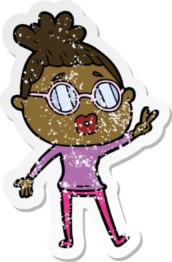 Bir insan tarafından çizilmiş barış işareti yapan karikatürlü bir kadının sıkıntılı çıkartması.