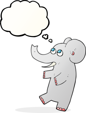Düşünce baloncuğu çizimi. Bir insan tarafından çizilmiş şirin fil.