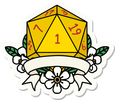 Bir insan tarafından çizilmiş doğal bir d20 zar etiketi.