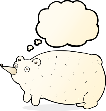 Bir insan tarafından çizilmiş düşünce baloncuklu komik çizgi film ayısı.