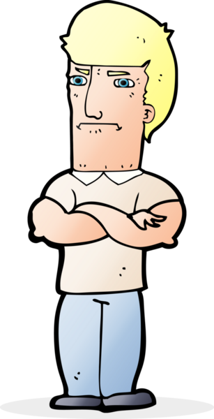 Bir insan tarafından çizilmiş kolları katlanmış, rahatsız bir adam.