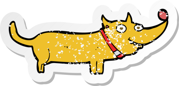 Bir insan tarafından çizilmiş mutlu bir köpeğin gerilmiş çıkartması.