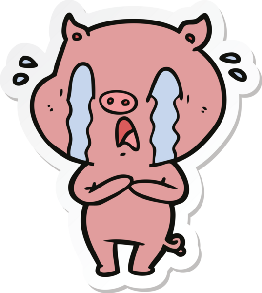 Bir insan tarafından çizilmiş ağlayan domuz çizgi filminin çıkartması.