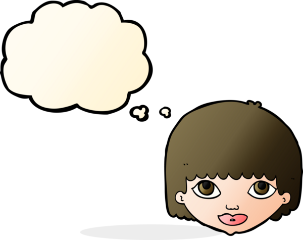 Bir insan tarafından çizilmiş düşünce baloncuklu kadın yüzü.