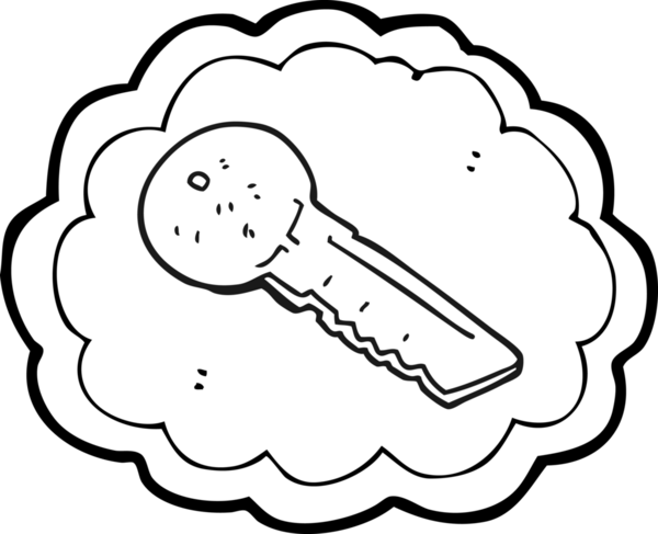 Bir insan tarafından çizilmiş siyah beyaz çizgi film kapı anahtarı.