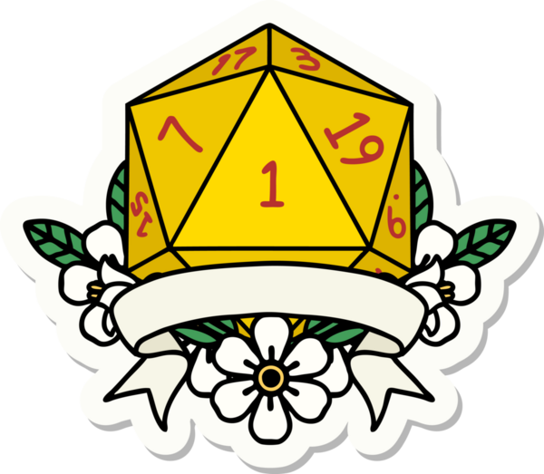 Bir insan tarafından çizilmiş doğal bir d20 zar etiketi.
