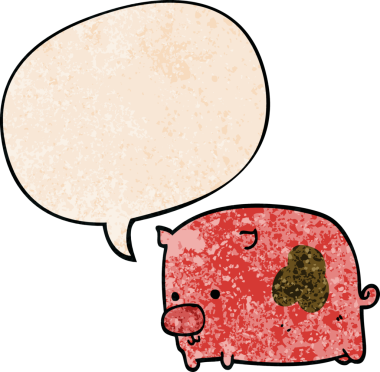 Bir insan tarafından çizilmiş eski moda konuşma baloncuklu çizgi film domuzu.