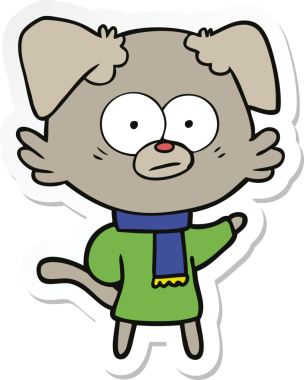 Bir insan tarafından çizilmiş eşarp takan sinirli bir köpeğin çıkartması.