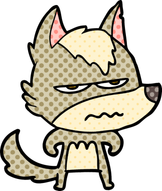 Bir insan tarafından çizilmiş rahatsız kurt çizgi filmi.