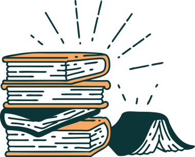 Bir insan tarafından çizilmiş geleneksel dövme stili kitapların çizimi