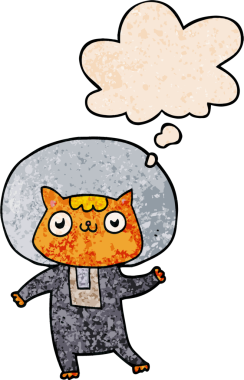 bir insan tarafından çizilmiş grunge doku biçiminde düşünce baloncuğu olan çizgi film uzay kedisi