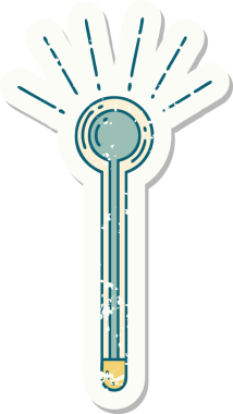 Bir insan tarafından çizilmiş eski bir dövme stili cam termometre çıkartması.