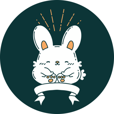 Bir insan tarafından çizilmiş mutlu tavşan dövmesi ikonu.