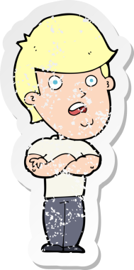 Bir insan tarafından çizilmiş, hayal kırıklığına uğramış bir adamın retro, sıkıntılı çıkartması.