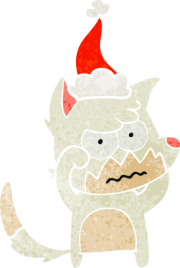 Bir insan tarafından çizilmiş Noel Baba şapkası giymiş sinirli bir tilkinin el çizimi karikatürü