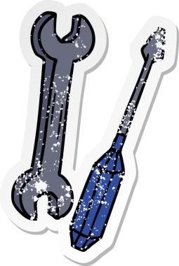 Bir İngiliz anahtarı ve bir insan tarafından çizilmiş bir tornavida çizimi.