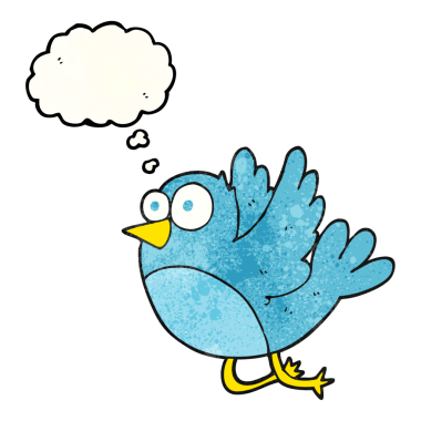 Bir insan tarafından çizilmiş serbest çizim düşünce kabarcığı desenli çizgi film kuşu