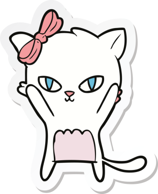 Bir insan tarafından çizilmiş şirin bir çizgi film kedisinin çıkartması.