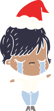 Bir insanın çizdiği Noel Baba şapkasıyla ağlayan bir kadının el resmi.