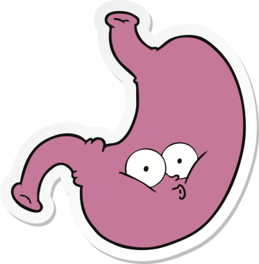 Bir insan tarafından çizilmiş şişmiş mide etiketi.