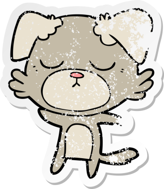 Bir insan tarafından çizilmiş şirin bir köpeğin sıkıntılı çıkartması.