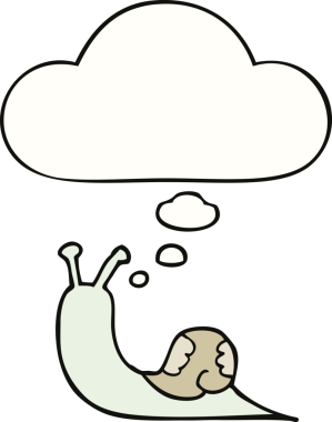 Bir insan tarafından çizilmiş düşünce balonlu çizgi film salyangozu.