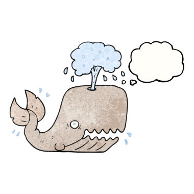 Serbest çizim düşünce baloncuğu desenli çizgi film balinası bir insan tarafından çizilmiş su püskürterek