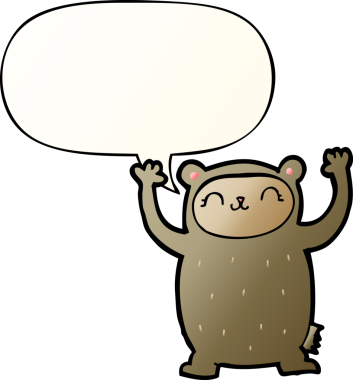 Bir insan tarafından çizilmiş yumuşak eğimli konuşma baloncuğu olan sevimli çizgi film ayısı.