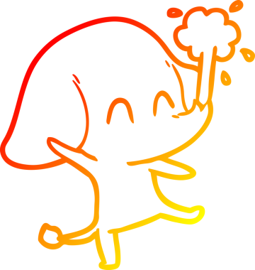 Bir insanın çizdiği suyu püskürten sevimli bir filin sıcak çizgi çizgisi.