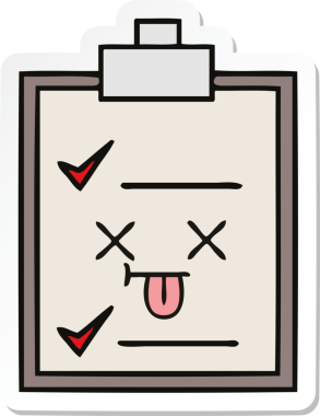 Bir insan tarafından çizilmiş şirin bir karikatür kontrol listesinin etiketi