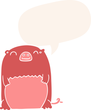 Konuşma baloncuğu olan bir insan tarafından çizilmiş bir çizgi film yaratığı.