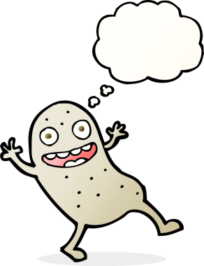 Bir insan tarafından çizilmiş düşünce baloncuklu patates.