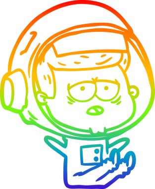 Gökkuşağı gradyan çizgi çizimi bir insan tarafından çizilmiş yorgun astronot