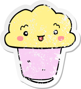 Bir insan tarafından çizilmiş karikatür kapkekinin sıkıntılı çıkartması.