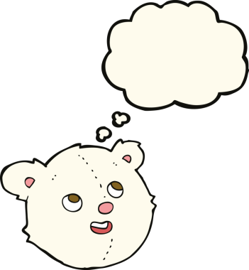 Bir insan tarafından çizilmiş düşünce baloncuklu kutup ayısı yüzü.