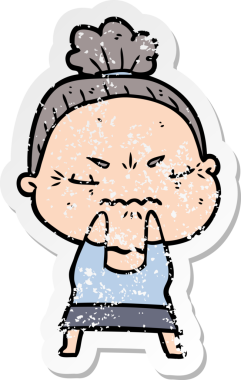 Bir insan tarafından çizilmiş, sıkıntılı bir karikatür çıkartması.