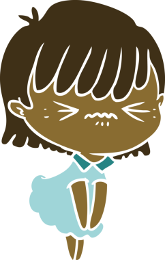 Bir insan tarafından çizilmiş düz renkli çizgi film kızı.