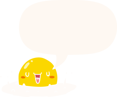 Bir insan tarafından çizilmiş, konuşma baloncuklu mutlu yumurta çizgi filmi.