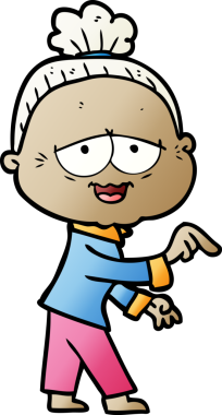 Bir insan tarafından çizilmiş mutlu yaşlı kadın çizgi filmi.